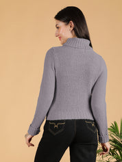 KOTTY Woven Collared Neck Casual Women Purple Sweater 