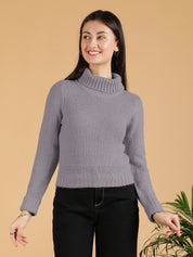 KOTTY Woven Collared Neck Casual Women Purple Sweater 