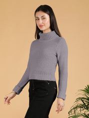 KOTTY Woven Collared Neck Casual Women Purple Sweater 