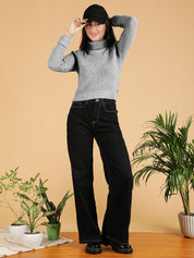 KOTTY Woven Collared Neck Casual Women Grey Sweater 