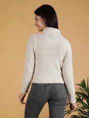 KOTTY Solid High Neck Casual Women White Sweater 