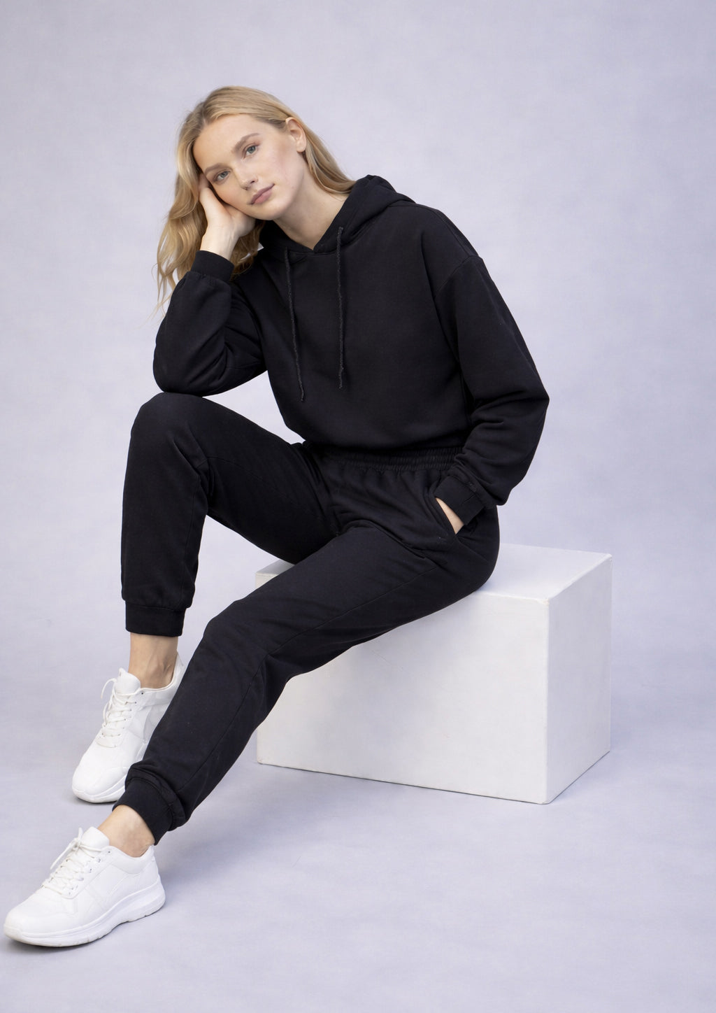 Women's Black Oversized Hoodie & Cargo Joggers Lounge Set