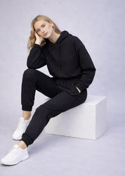 Women's Black Oversized Hoodie & Cargo Joggers Lounge Set