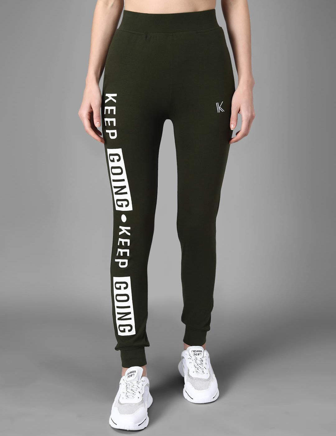 KOTTY Printed Women Olive Track Pants 