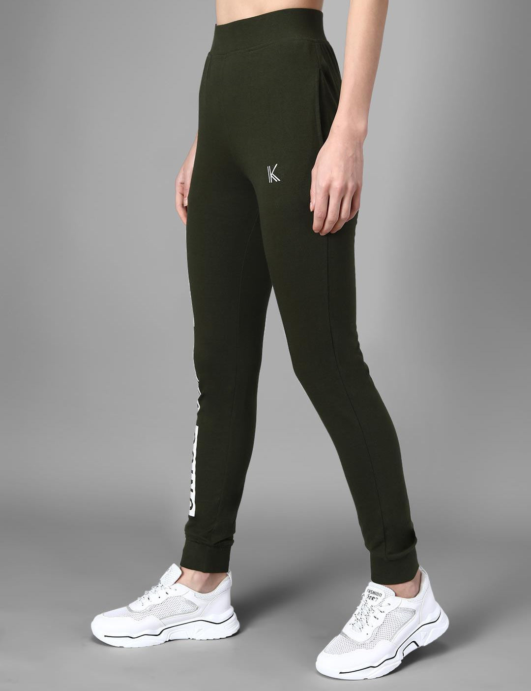 KOTTY Printed Women Olive Track Pants 