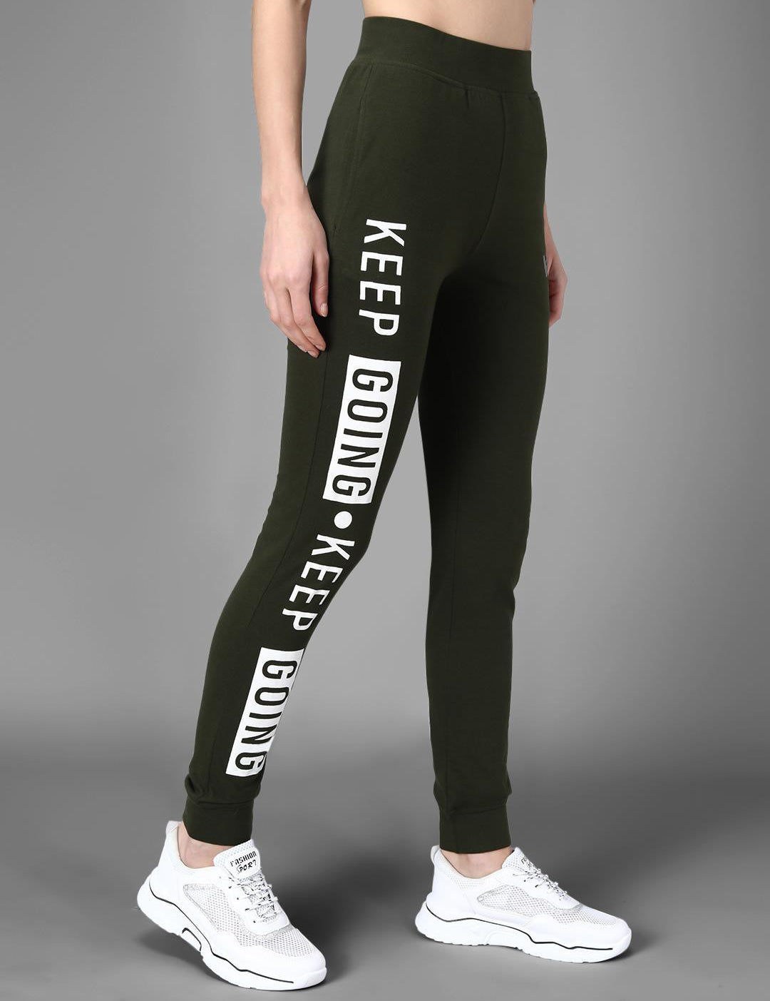 KOTTY Printed Women Olive Track Pants 