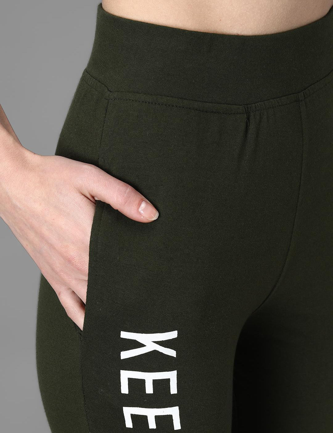 KOTTY Printed Women Olive Track Pants 