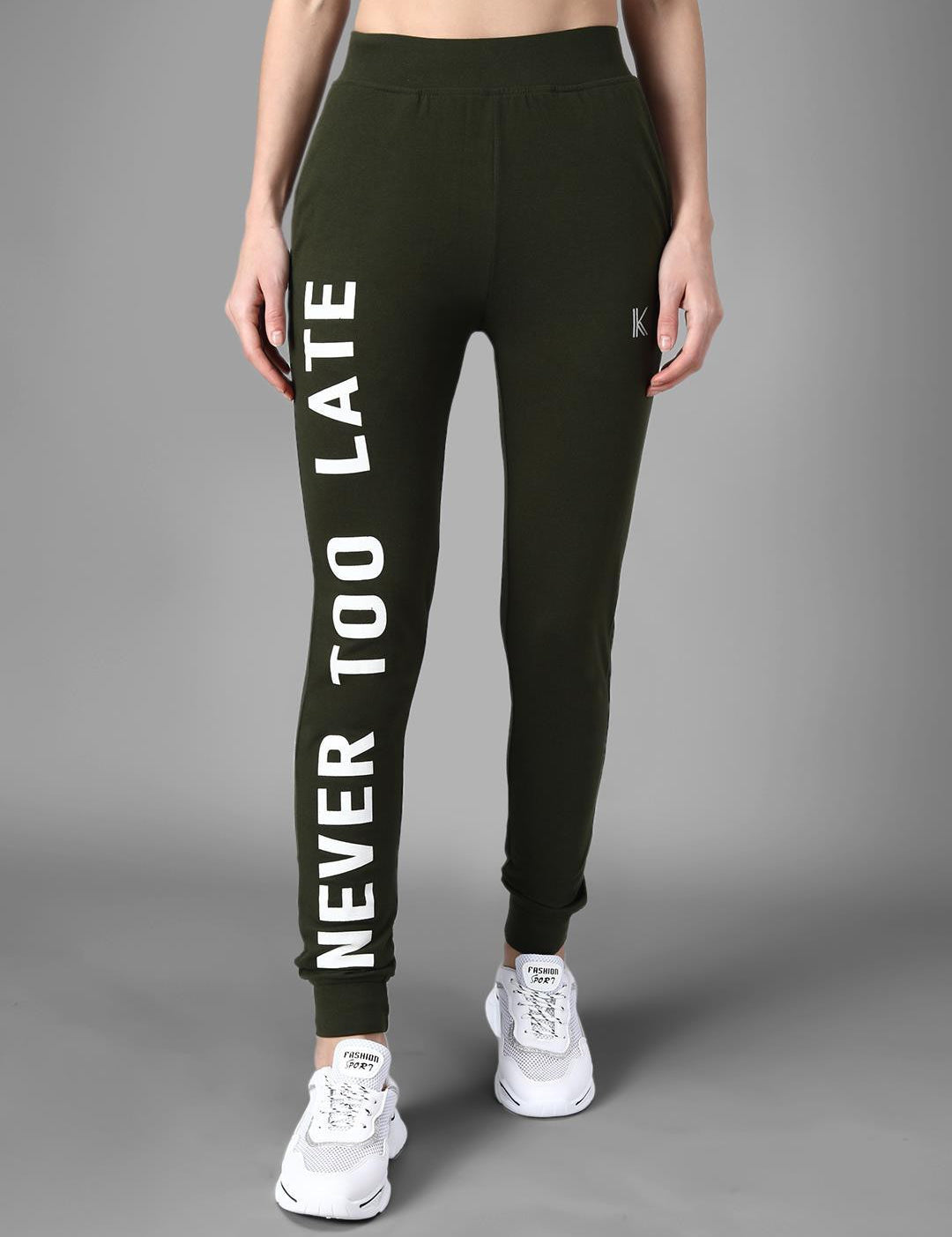 KOTTY Printed Women Olive Track Pants 