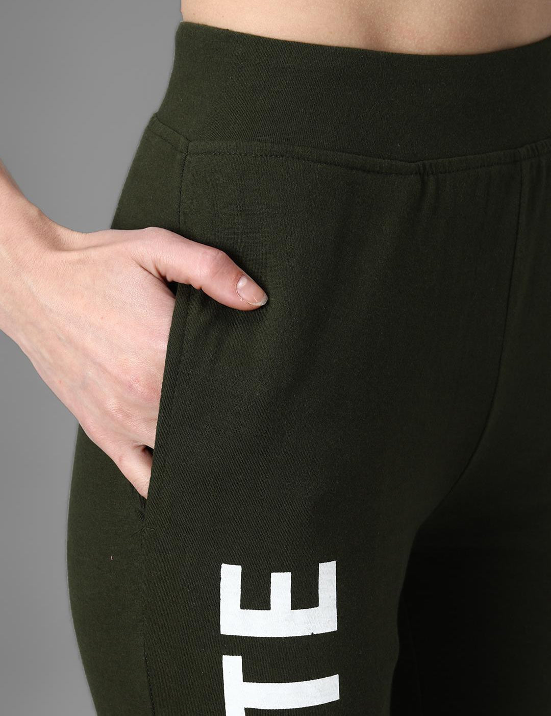 KOTTY Printed Women Olive Track Pants 