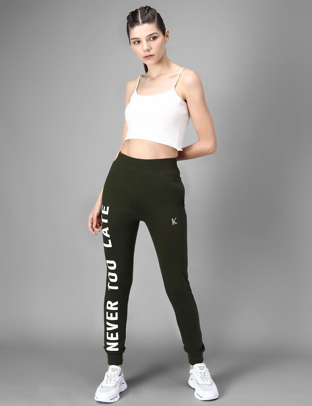 KOTTY Printed Women Olive Track Pants 