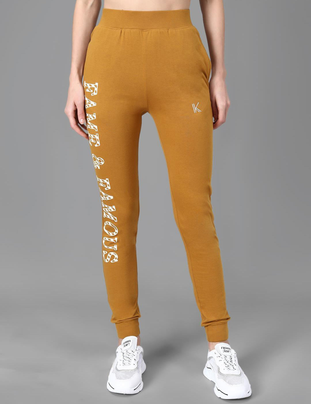 KOTTY Printed Women Yellow Track Pants 