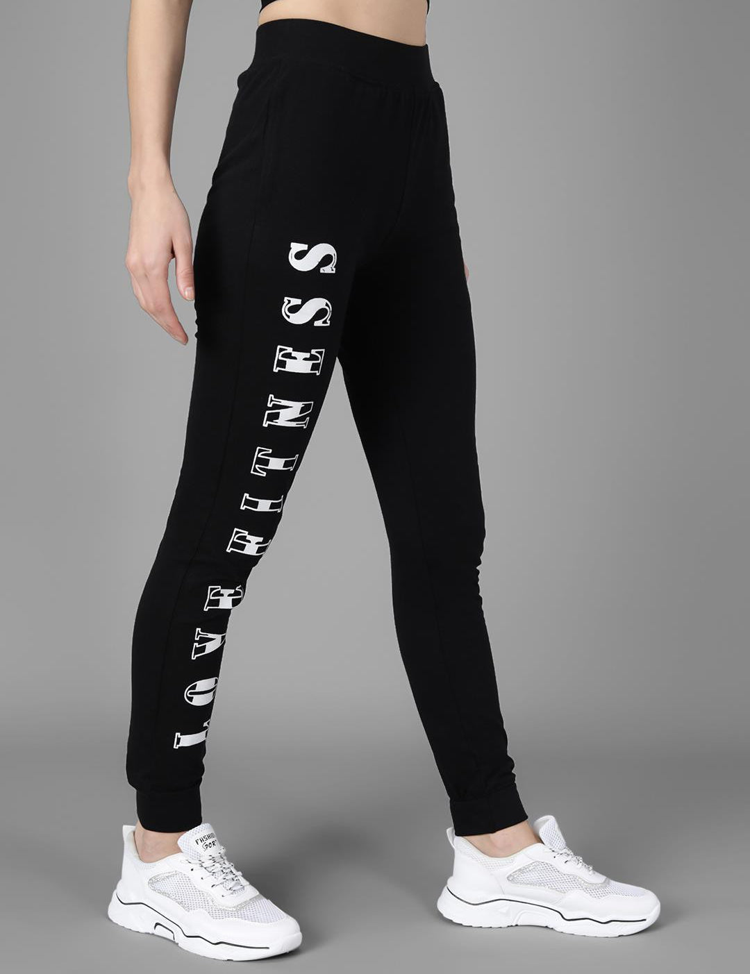 KOTTY Printed Women Black Track Pants 