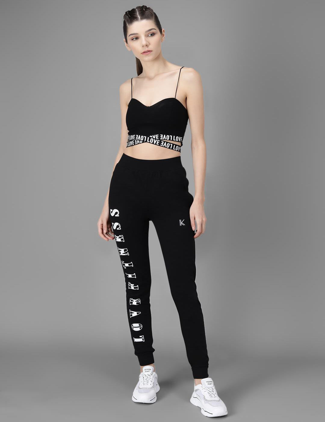 KOTTY Printed Women Black Track Pants 
