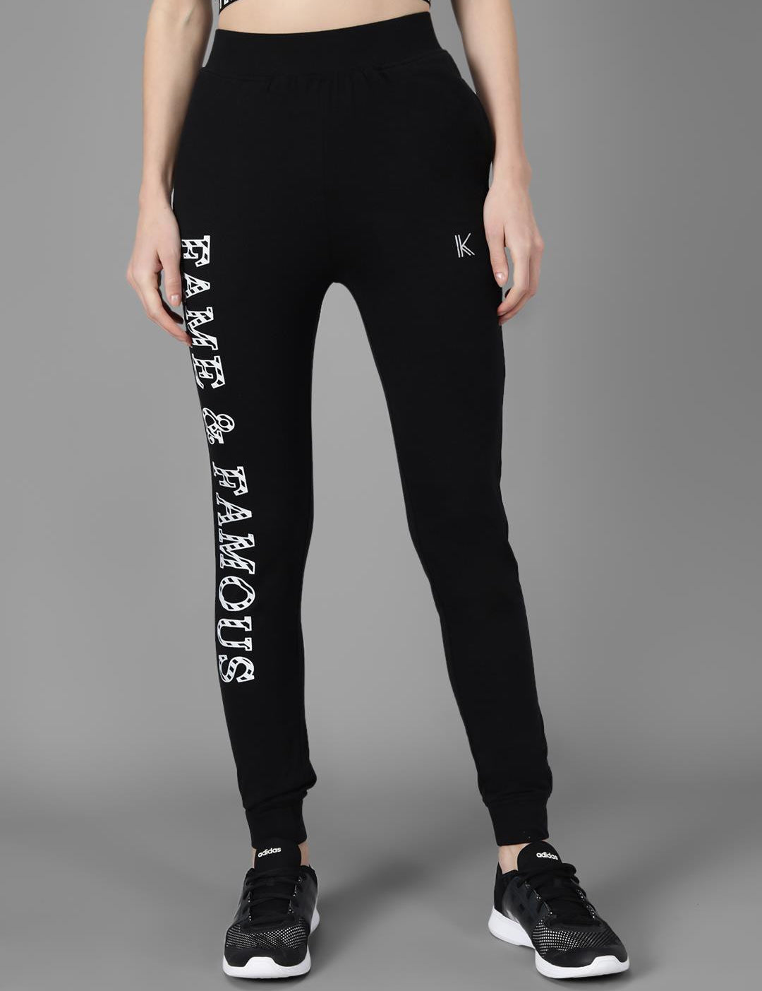 KOTTY Printed Women Black Track Pants 