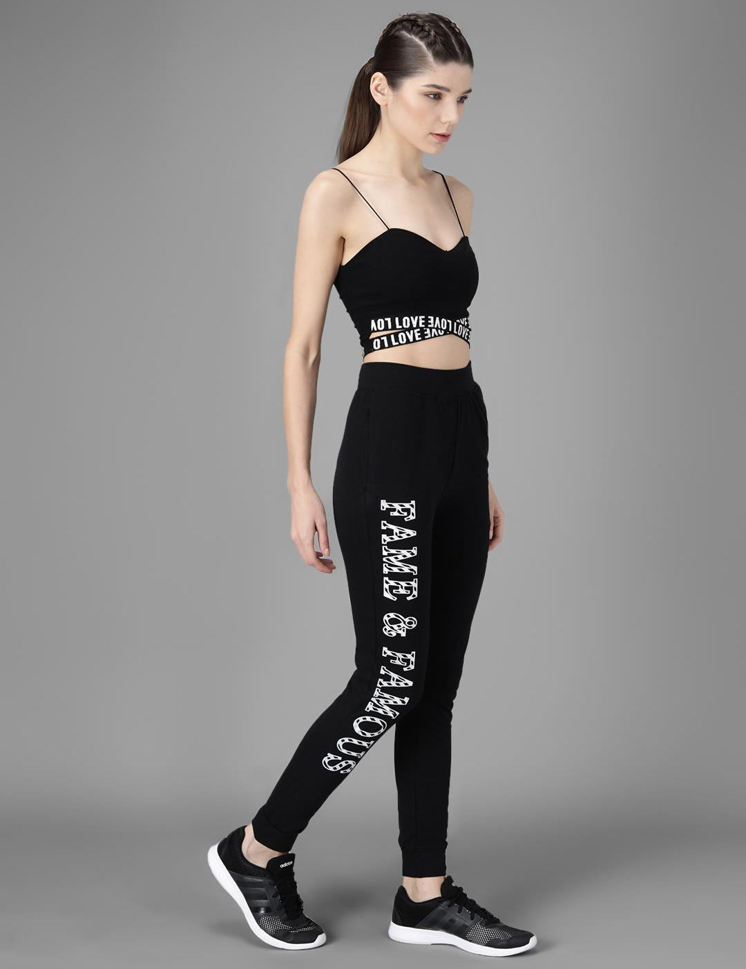 KOTTY Printed Women Black Track Pants 