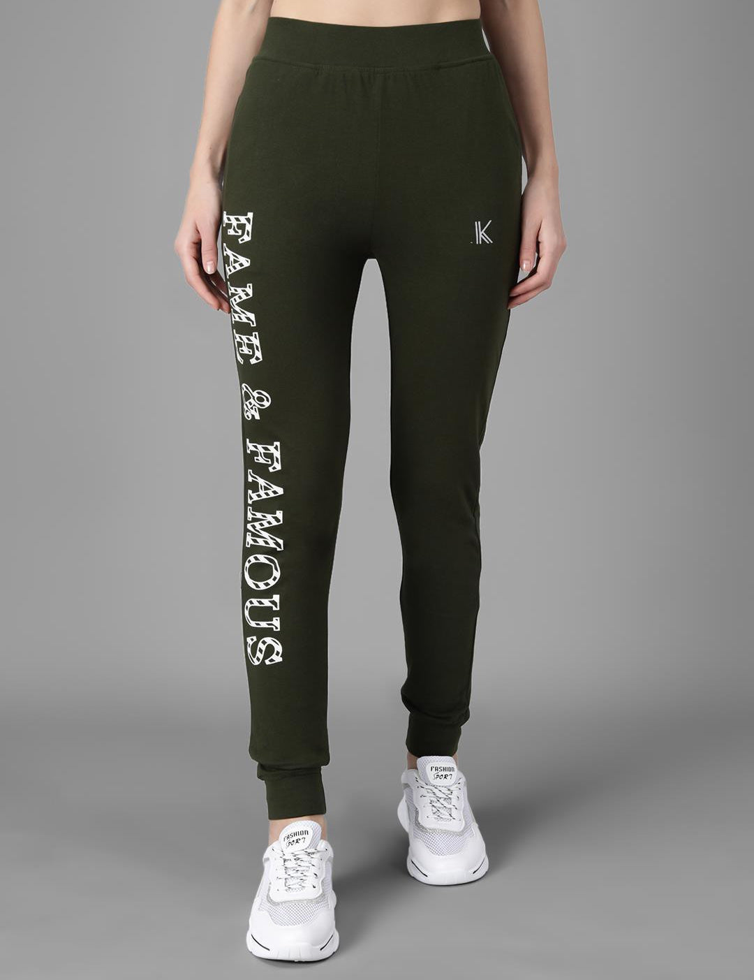 KOTTY Printed Women Olive Track Pants 
