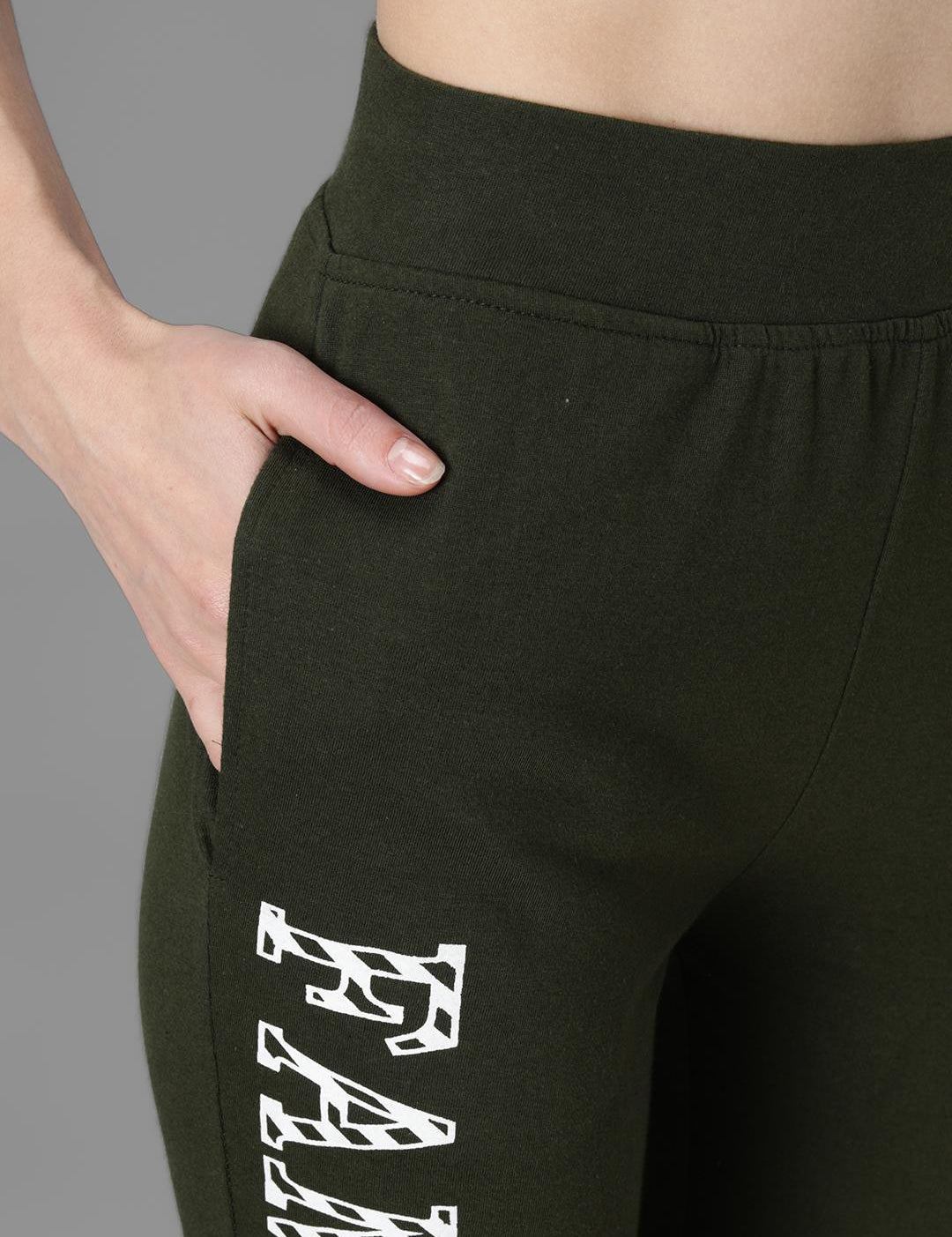 KOTTY Printed Women Olive Track Pants 