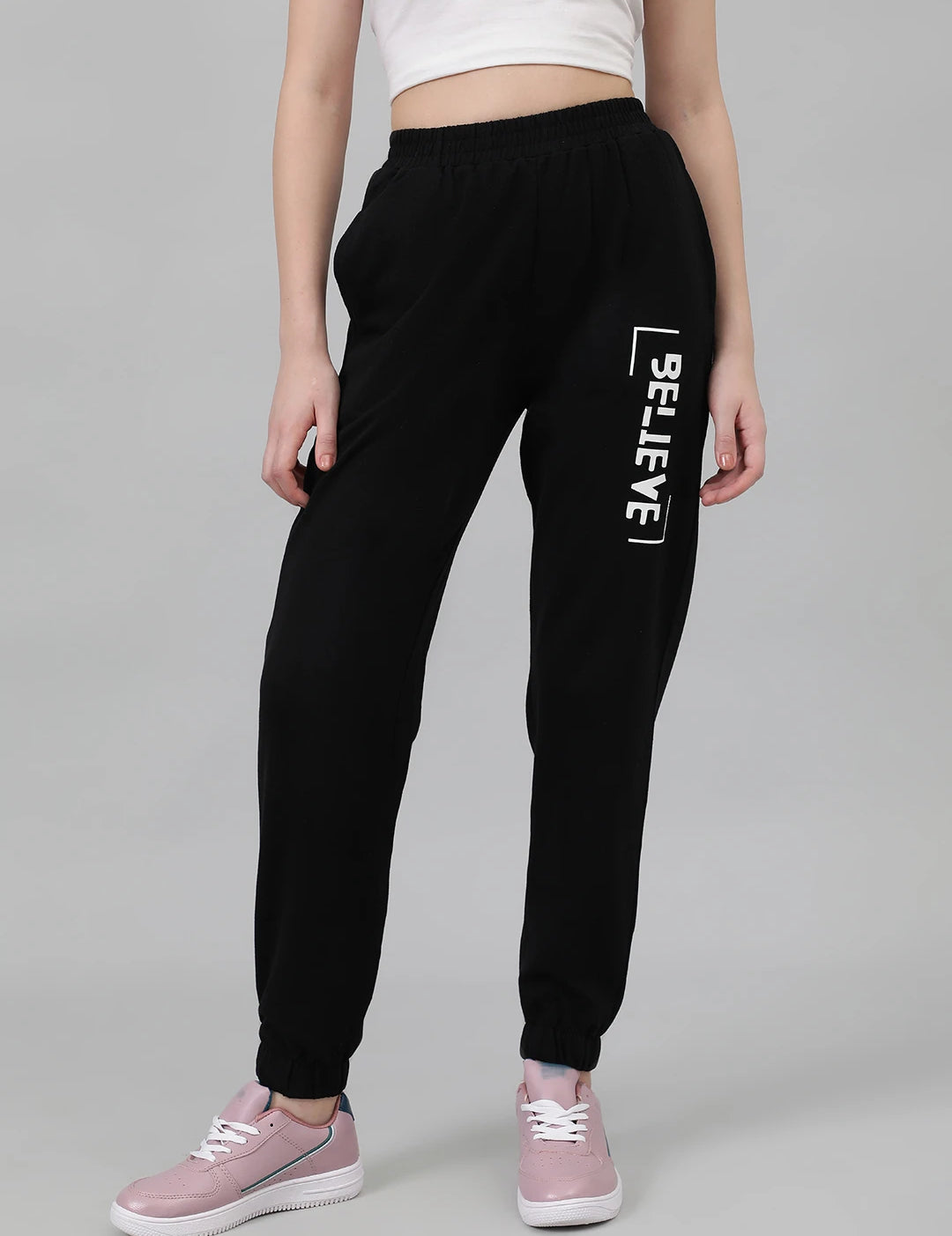 KOTTY Printed Women Black Track Pants 