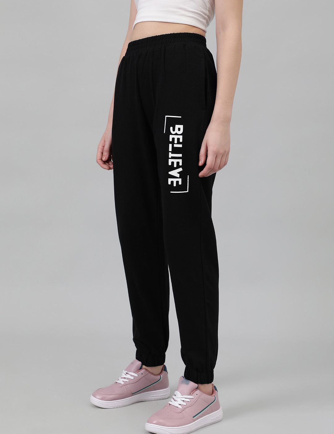KOTTY Printed Women Black Track Pants 