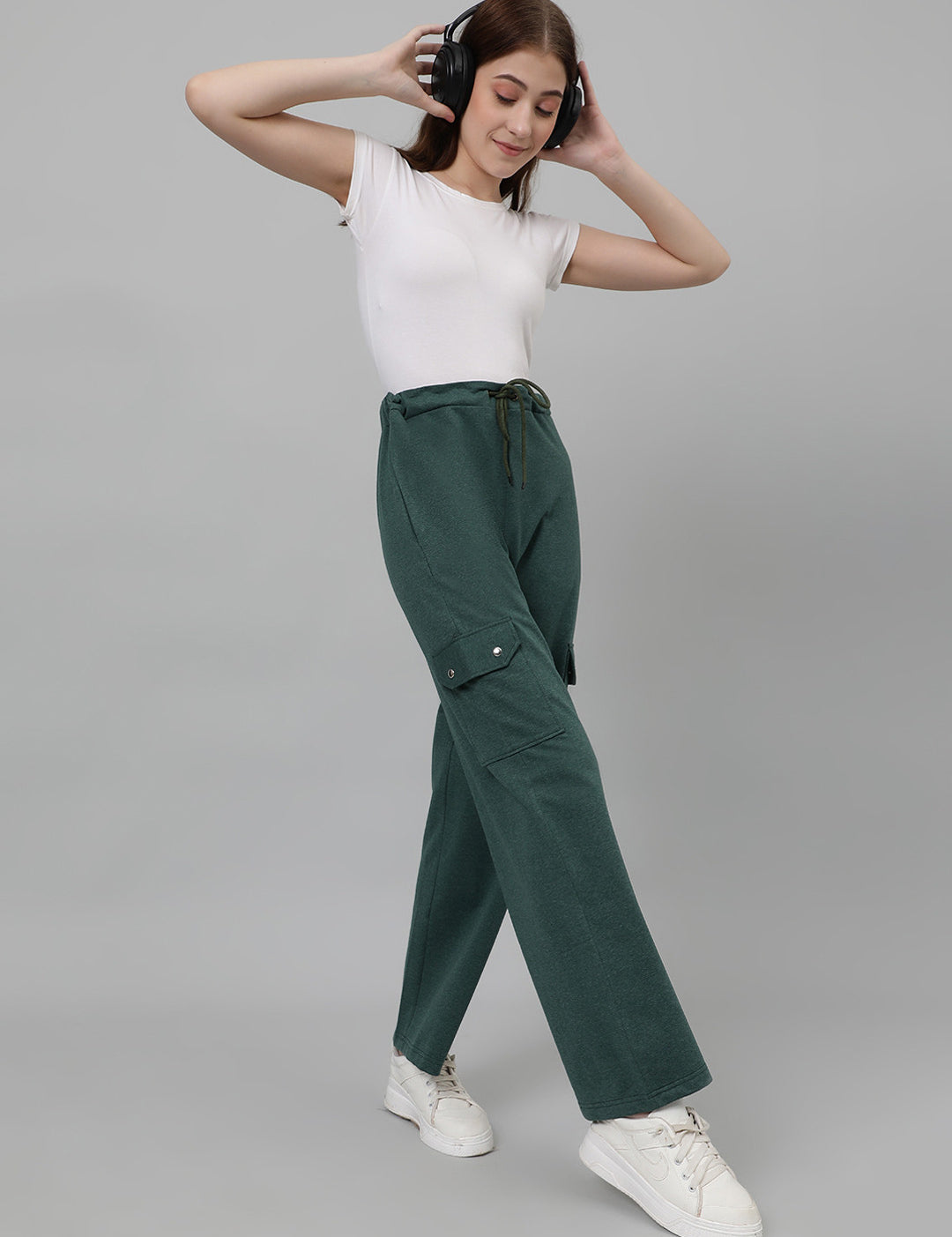 KOTTY Solid Women Dark Green Track Pants 