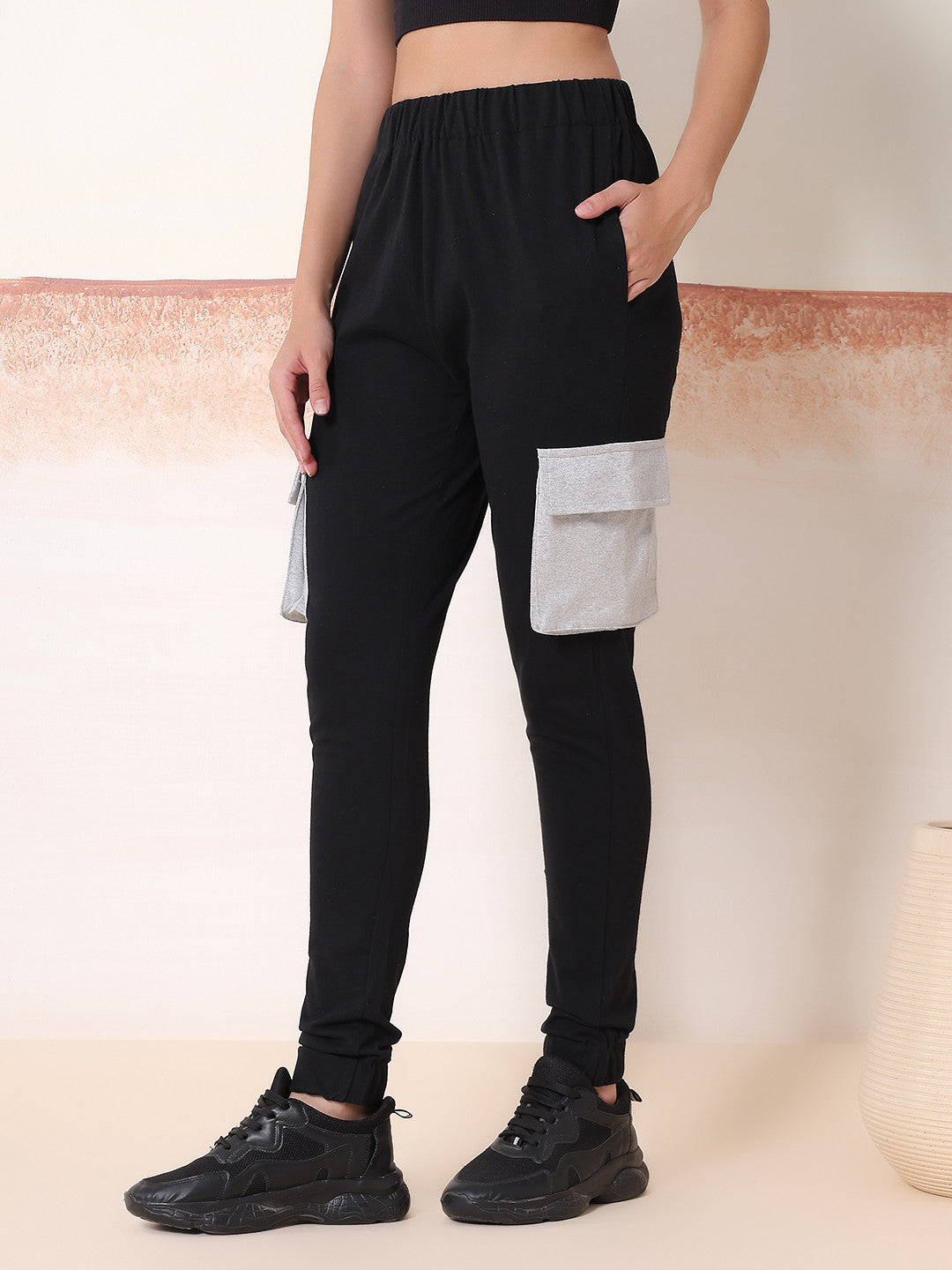 KOTTY Solid Women Black Track Pants 