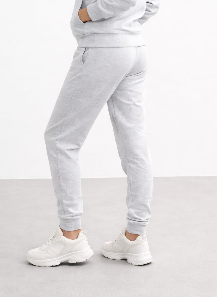 Women's Light Grey Fleece Joggers with Elastic Waistband