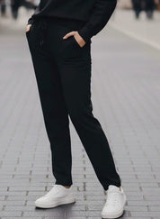 Women's Black Drawstring Jogger Track Pants