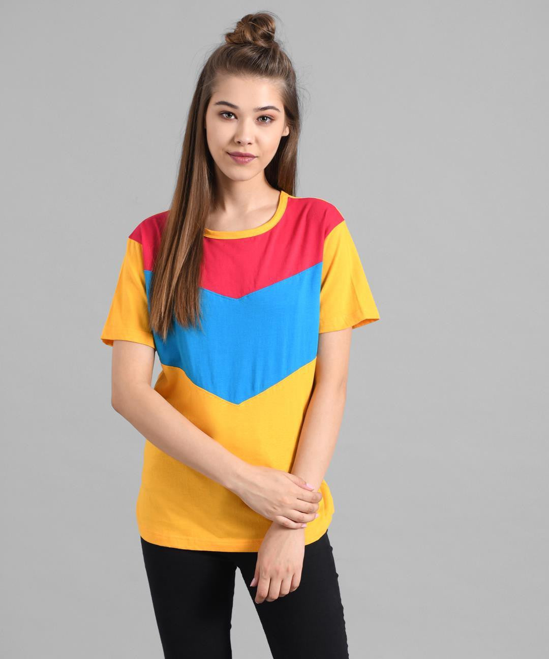 KOTTY Colorblock Women Round Neck Multicolor T-Shirt 