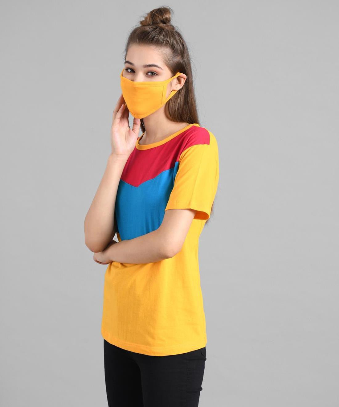 KOTTY Colorblock Women Round Neck Multicolor T-Shirt 