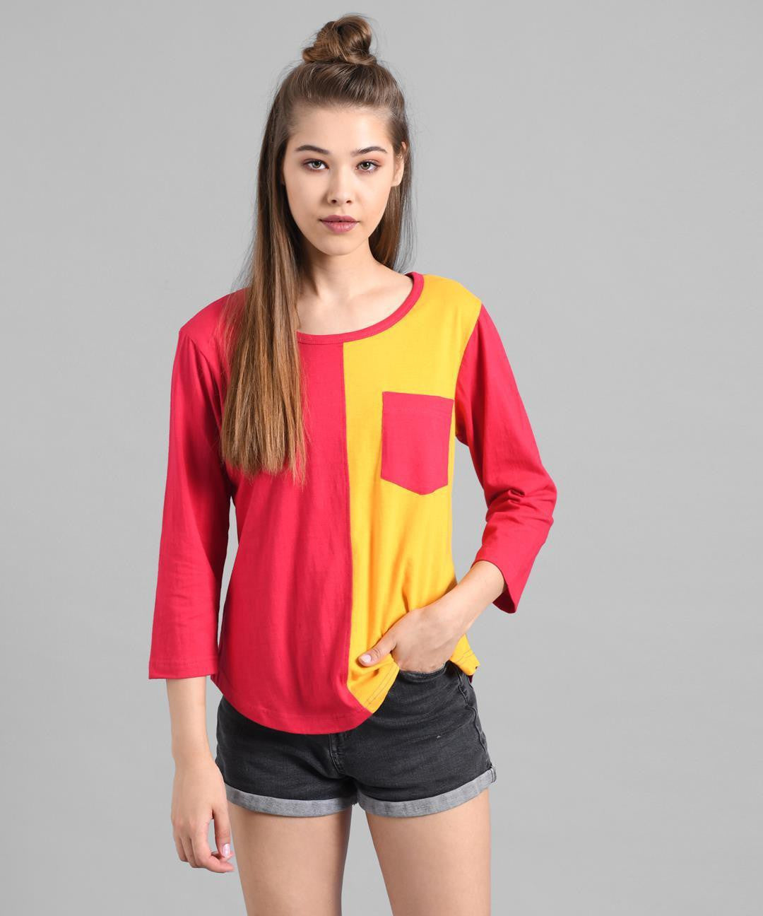 KOTTY Colorblock Women Round Neck Multicolor T-Shirt 