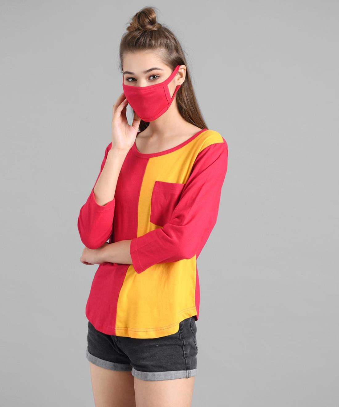 KOTTY Colorblock Women Round Neck Multicolor T-Shirt 