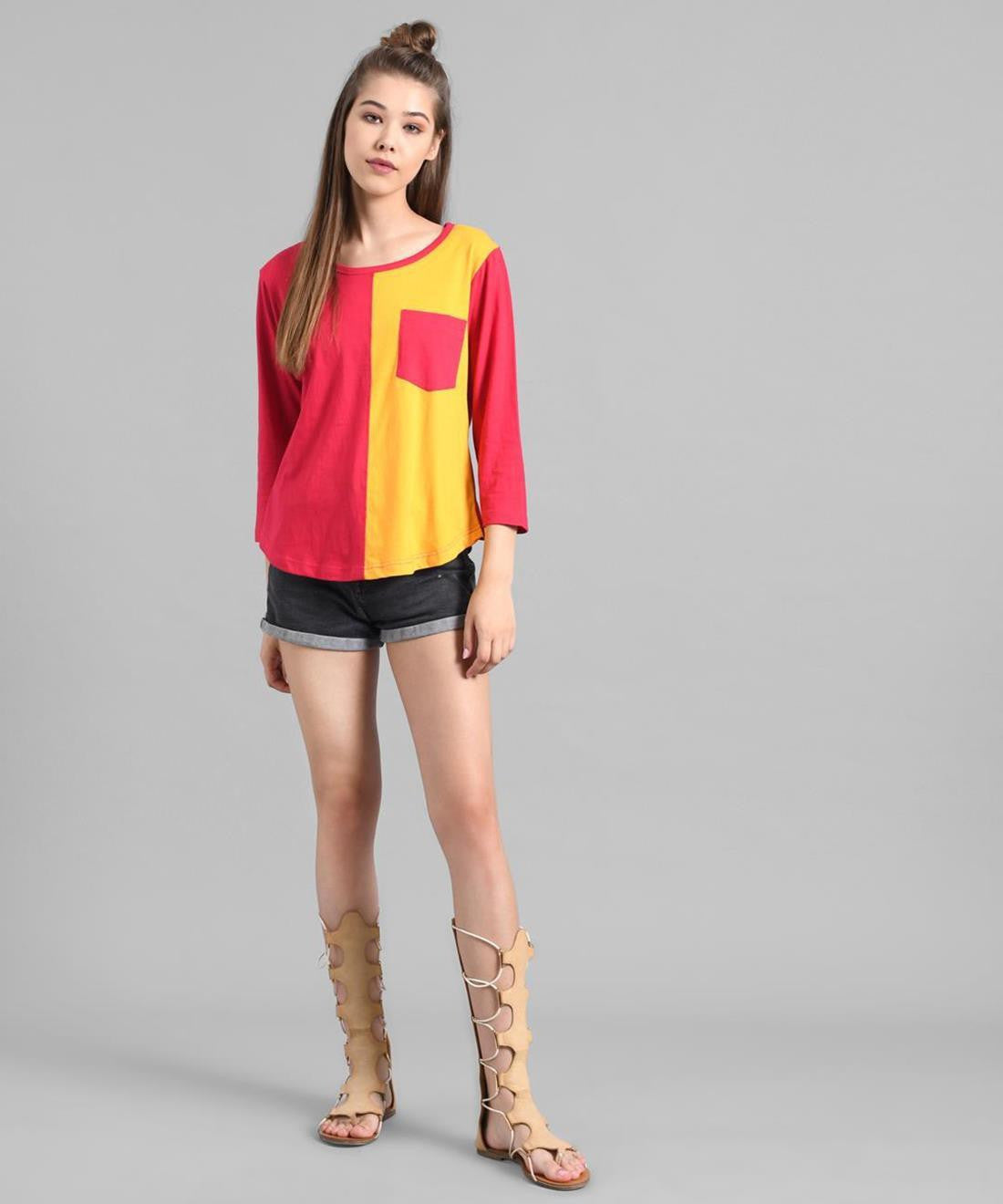 KOTTY Colorblock Women Round Neck Multicolor T-Shirt 