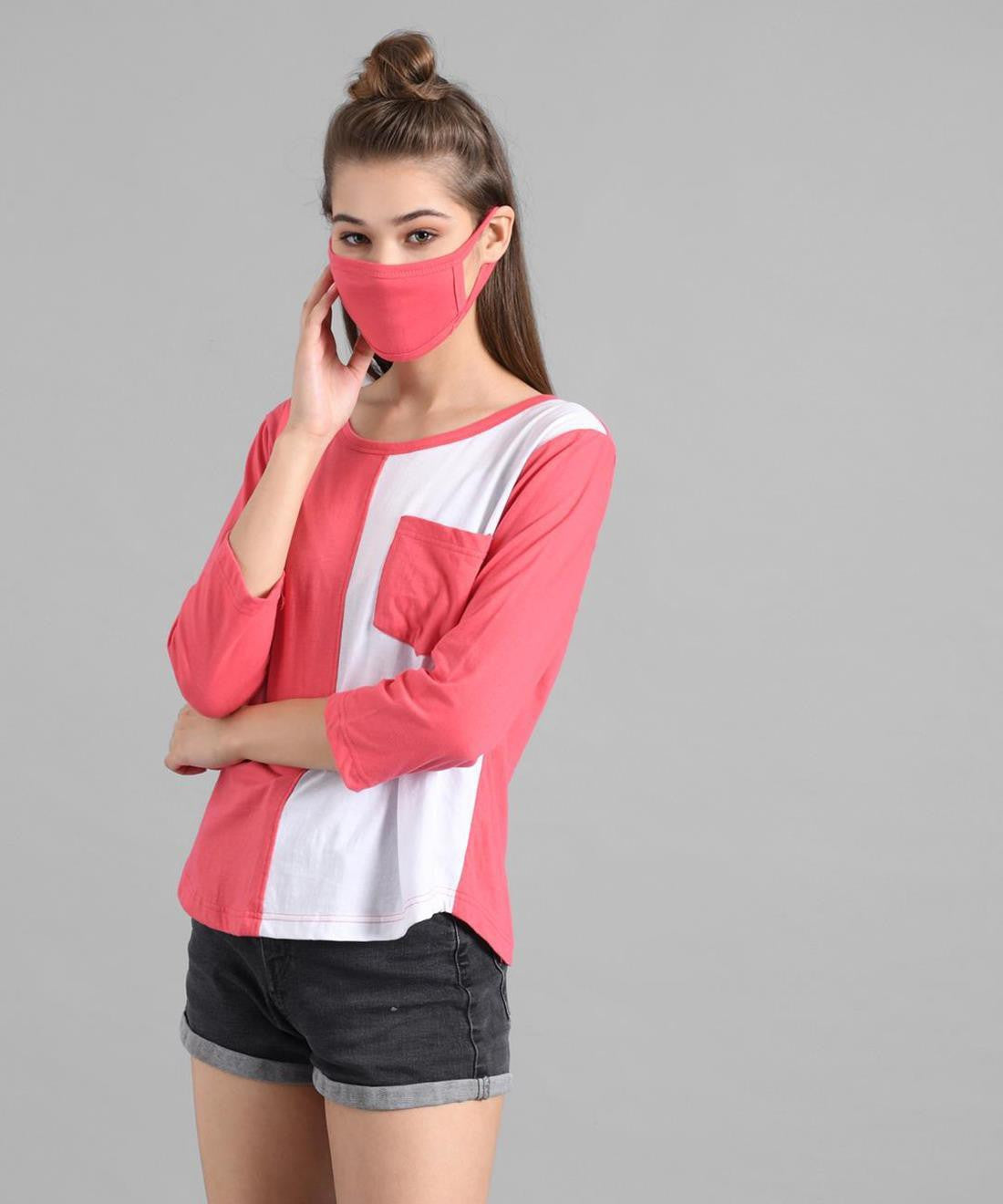KOTTY Colorblock Women Round Neck Multicolor T-Shirt 