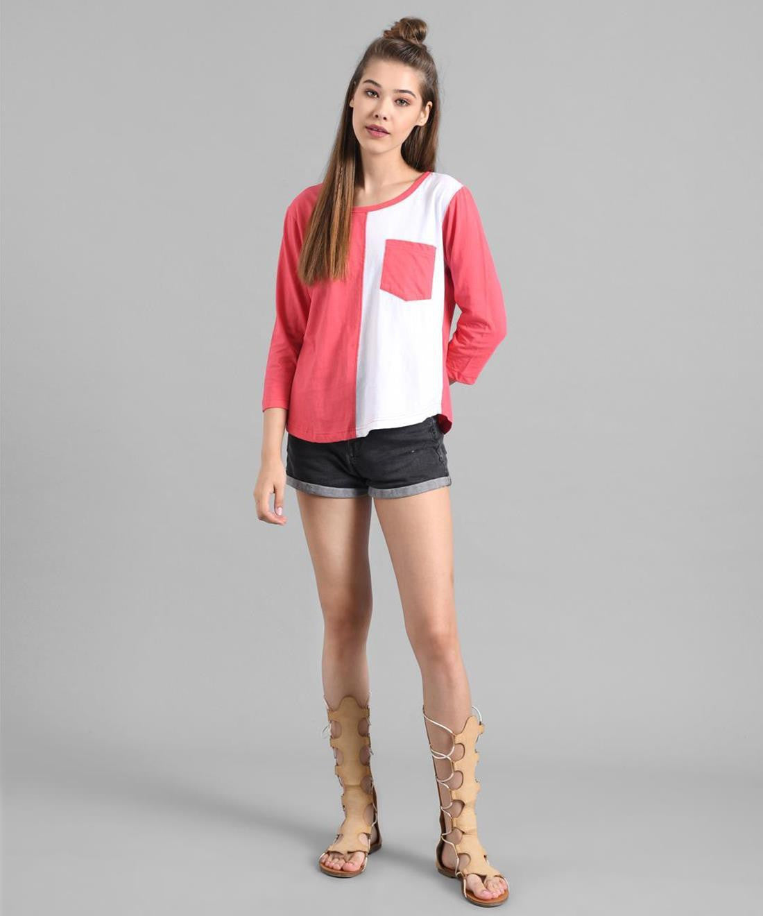 KOTTY Colorblock Women Round Neck Multicolor T-Shirt 