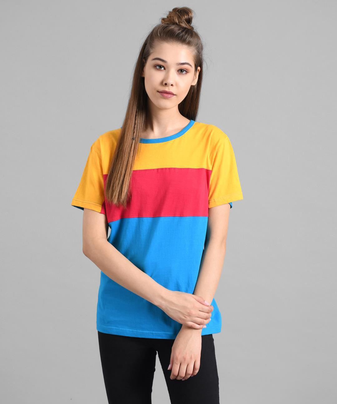 KOTTY Colorblock Women Round Neck Multicolor T-Shirt 