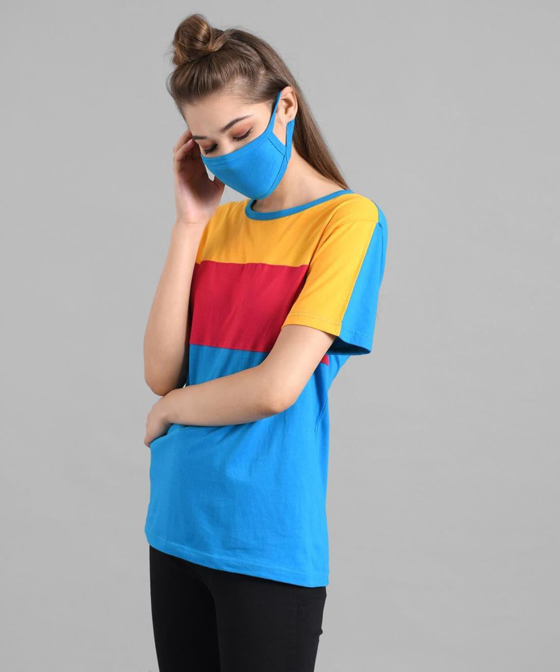KOTTY Colorblock Women Round Neck Multicolor T-Shirt 