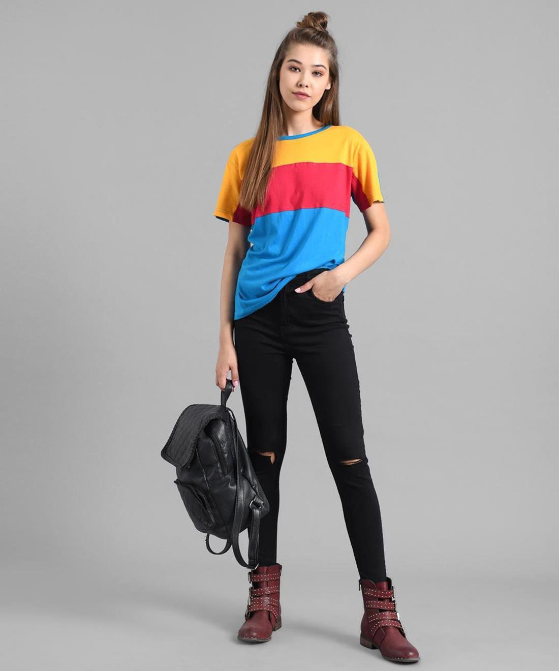 KOTTY Colorblock Women Round Neck Multicolor T-Shirt 