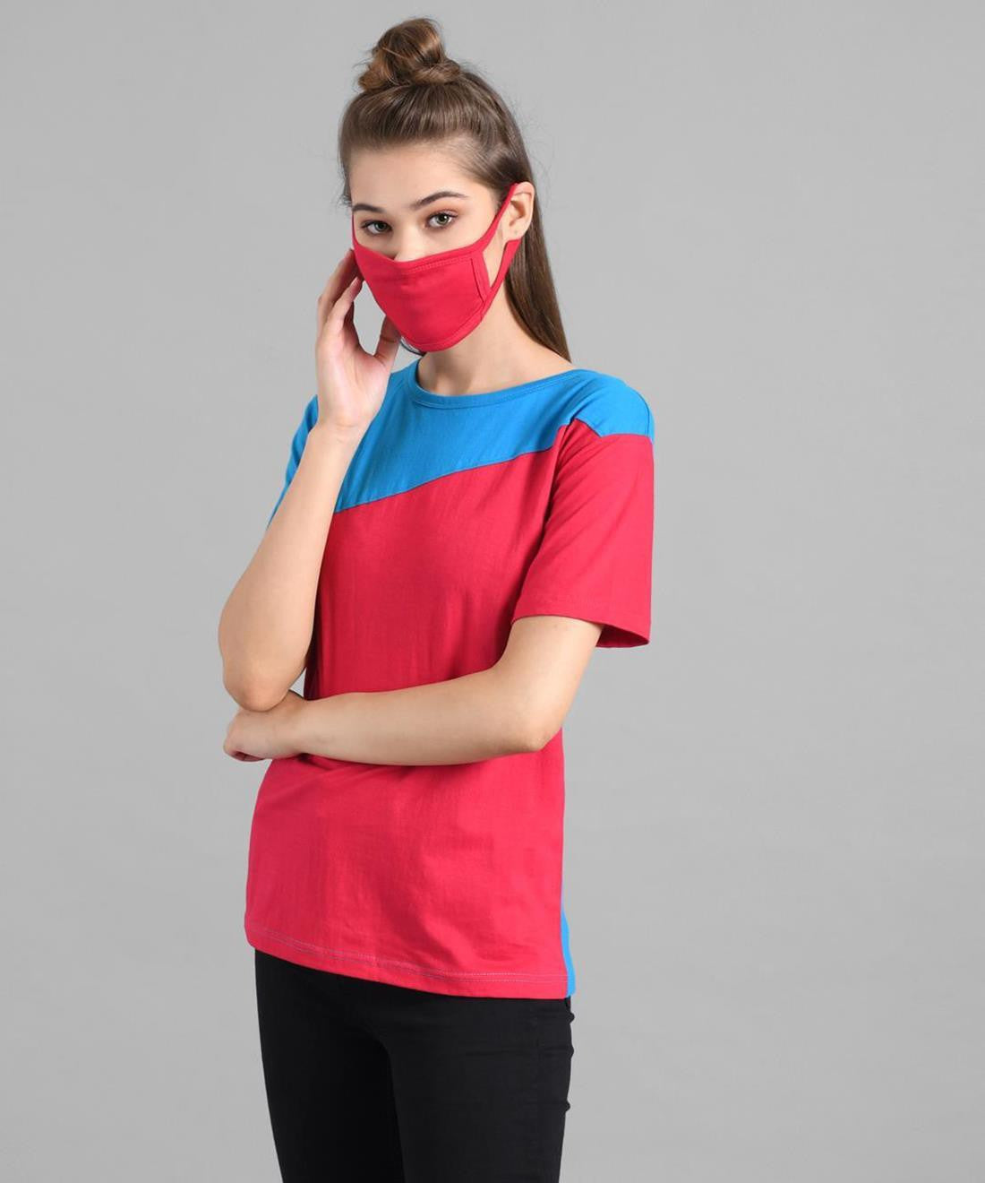 KOTTY Colorblock Women Round Neck Multicolor T-Shirt 