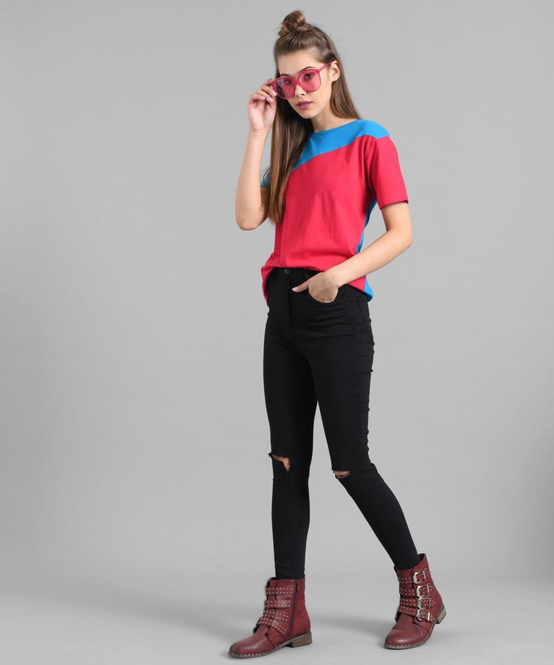 KOTTY Colorblock Women Round Neck Multicolor T-Shirt 