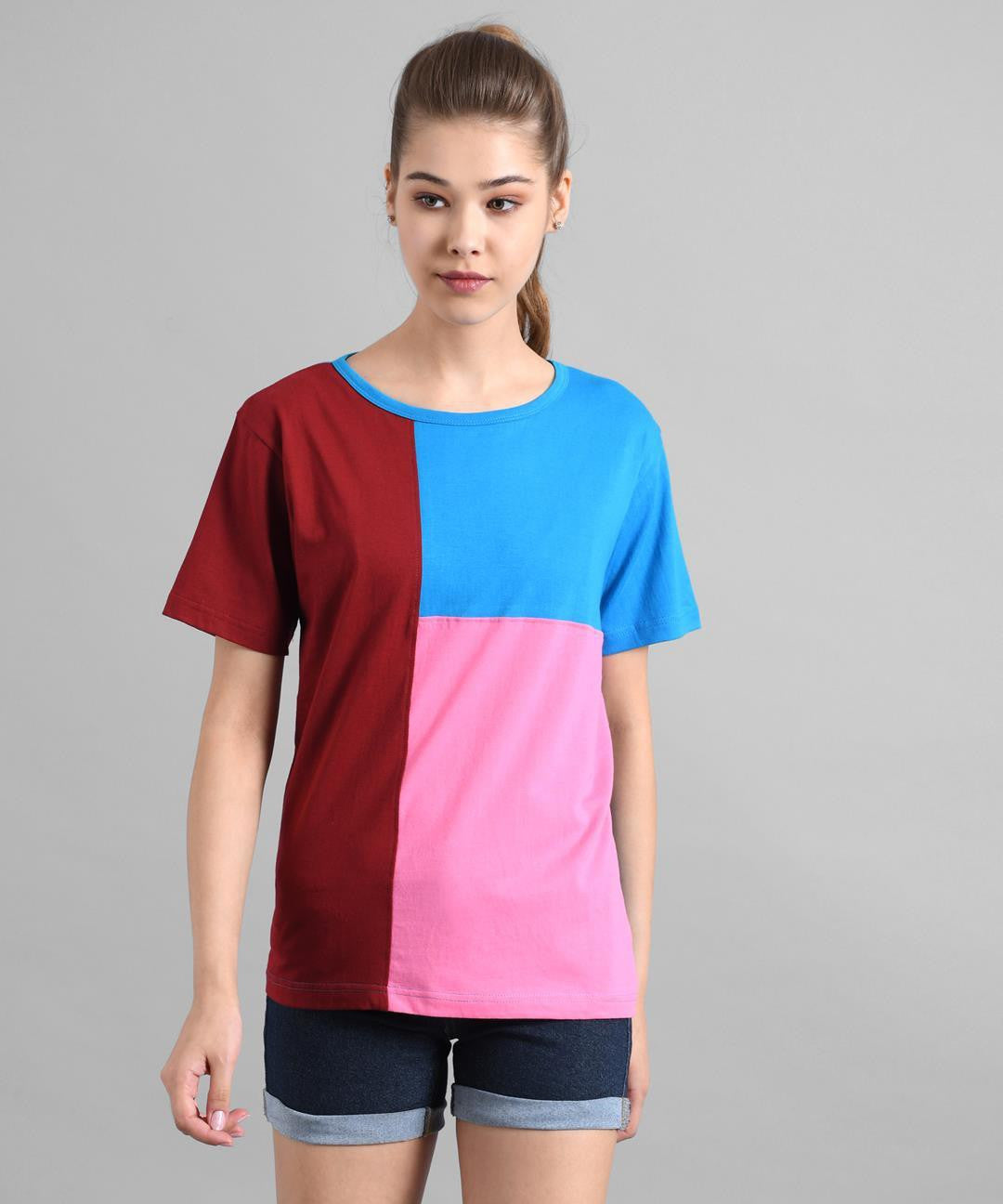 KOTTY Colorblock Women Round Neck Multicolor T-Shirt 