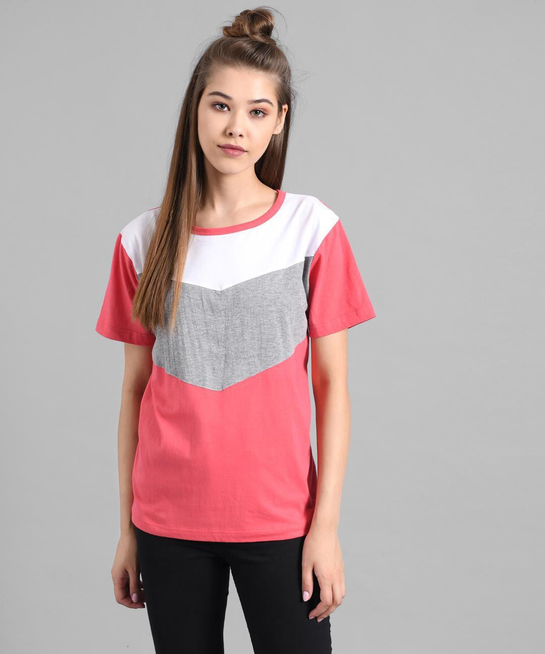 KOTTY Colorblock Women Round Neck Multicolor T-Shirt 