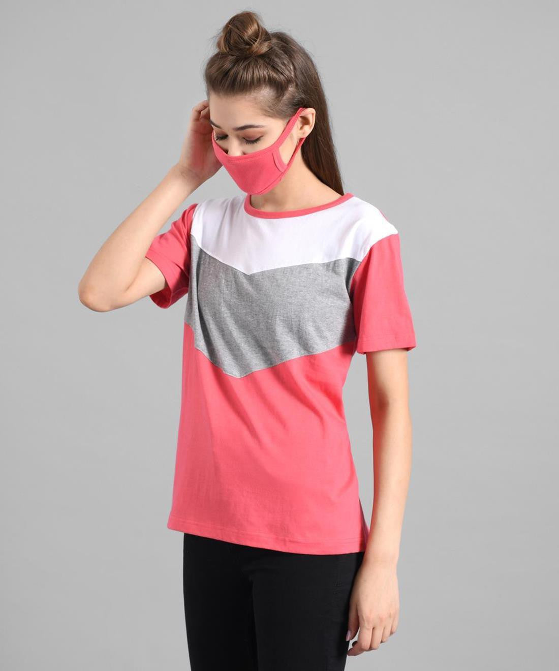 KOTTY Colorblock Women Round Neck Multicolor T-Shirt 