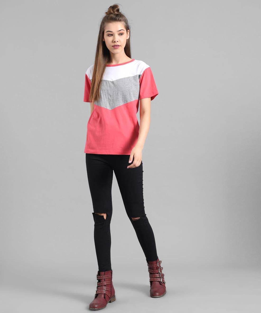 KOTTY Colorblock Women Round Neck Multicolor T-Shirt 