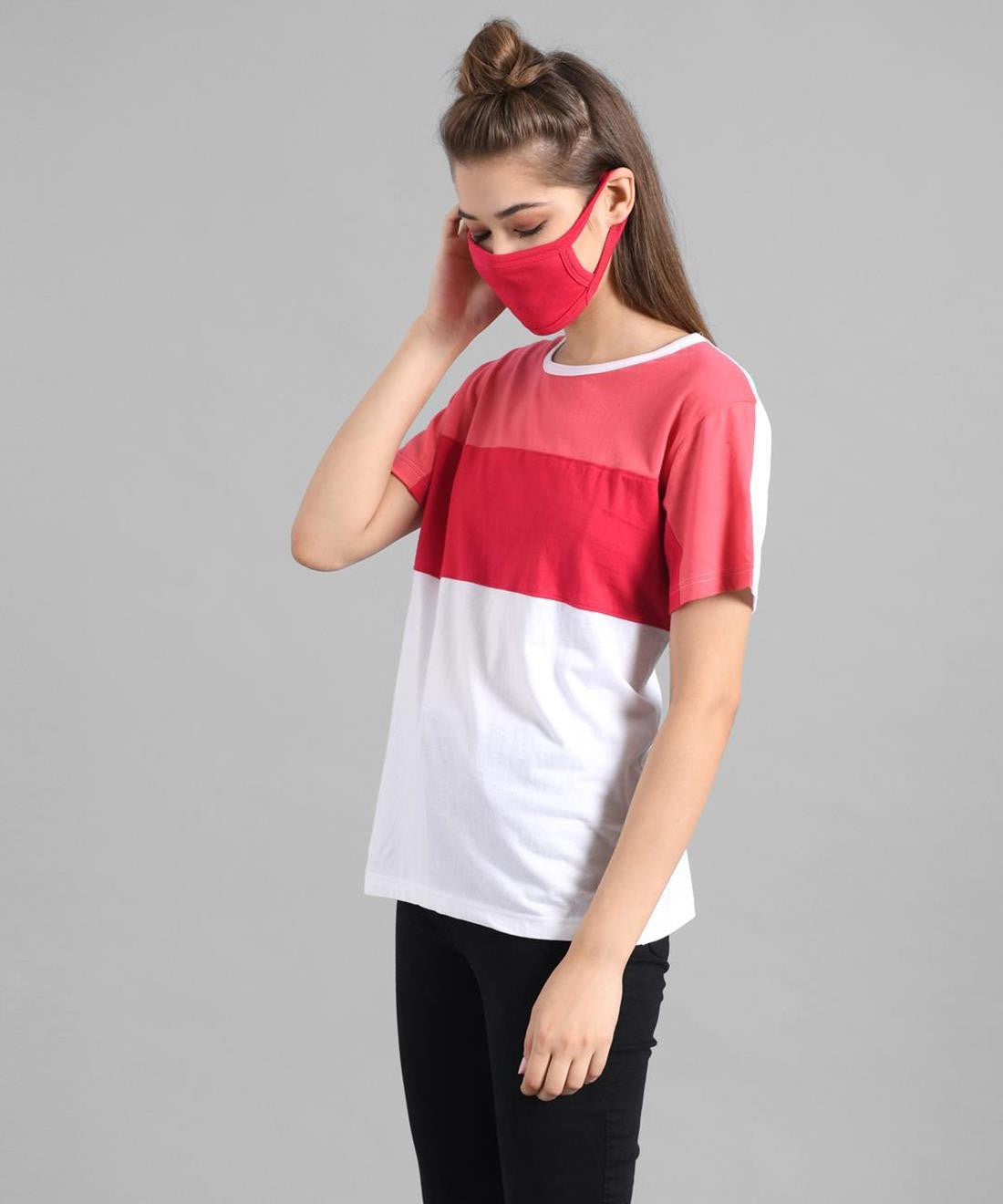KOTTY Colorblock Women Round Neck Multicolor T-Shirt 