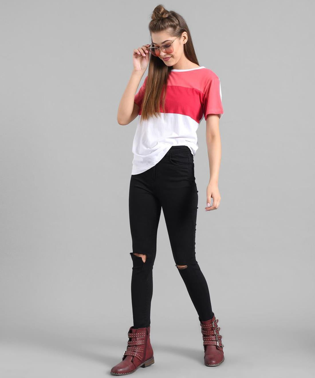 KOTTY Colorblock Women Round Neck Multicolor T-Shirt 