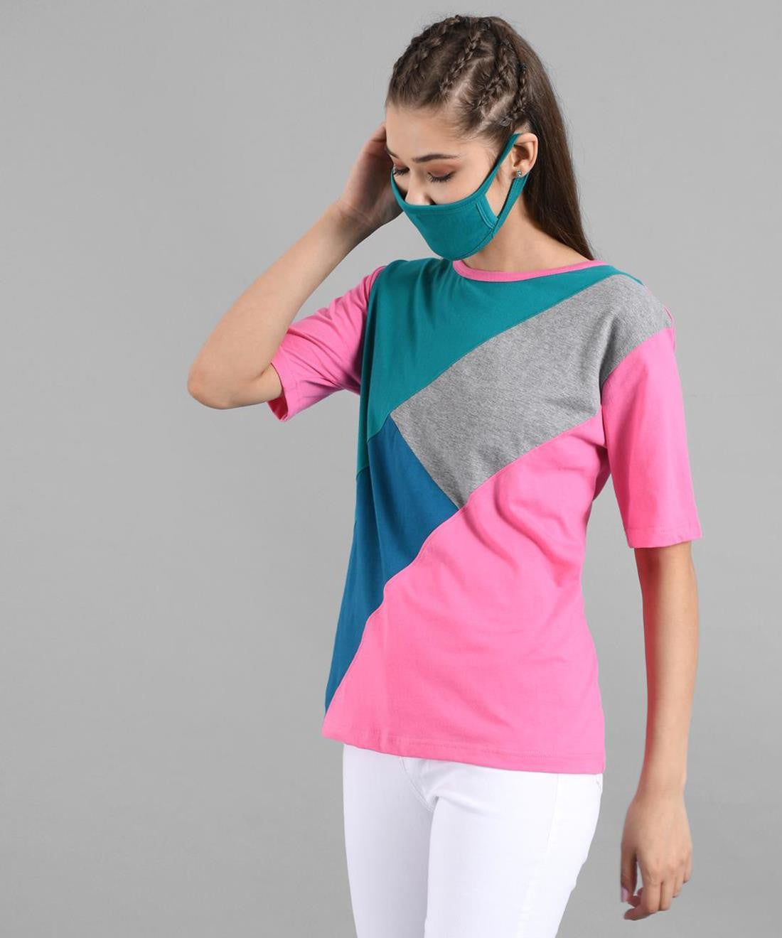 KOTTY Colorblock Women Round Neck Multicolor T-Shirt 