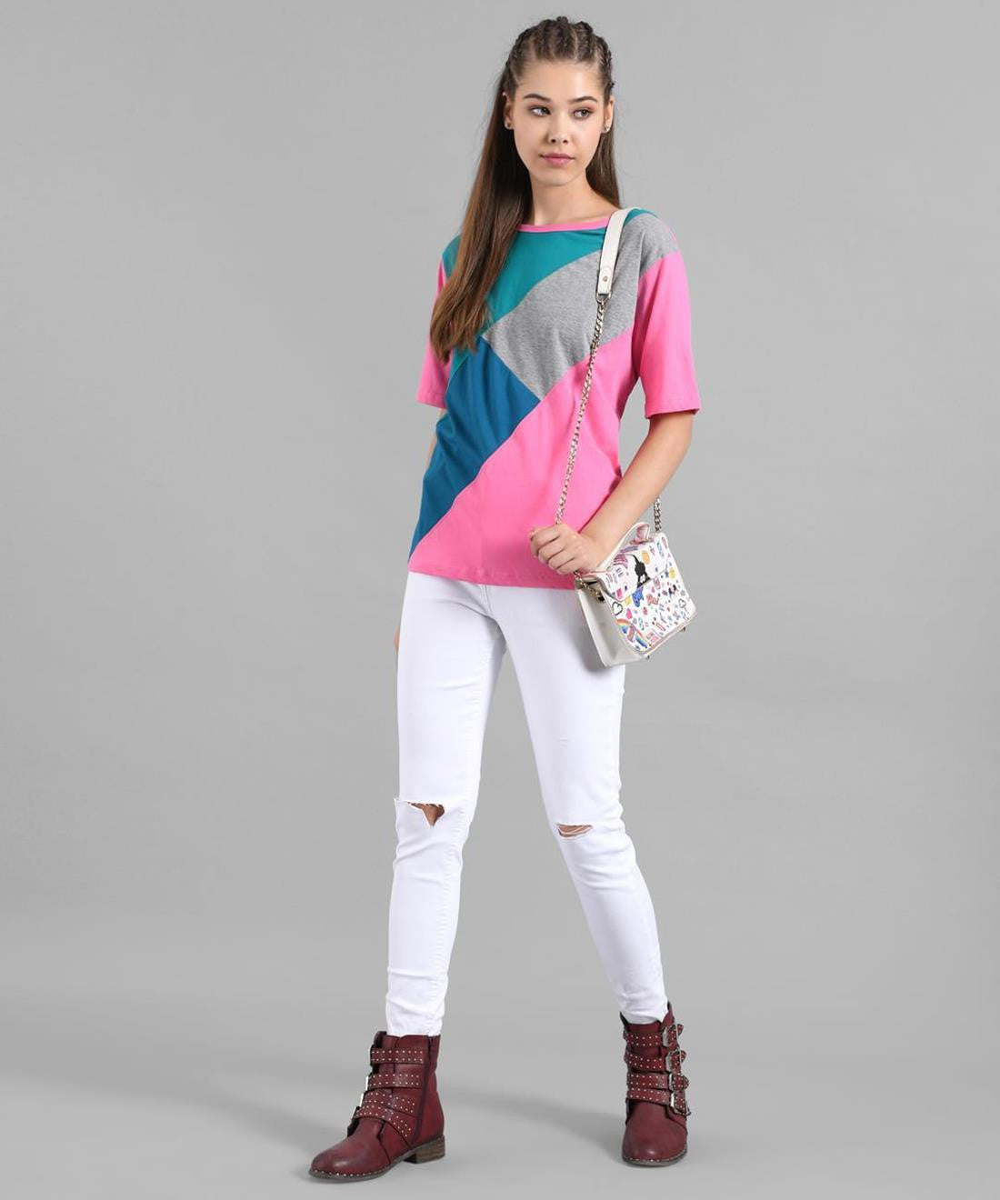 KOTTY Colorblock Women Round Neck Multicolor T-Shirt 