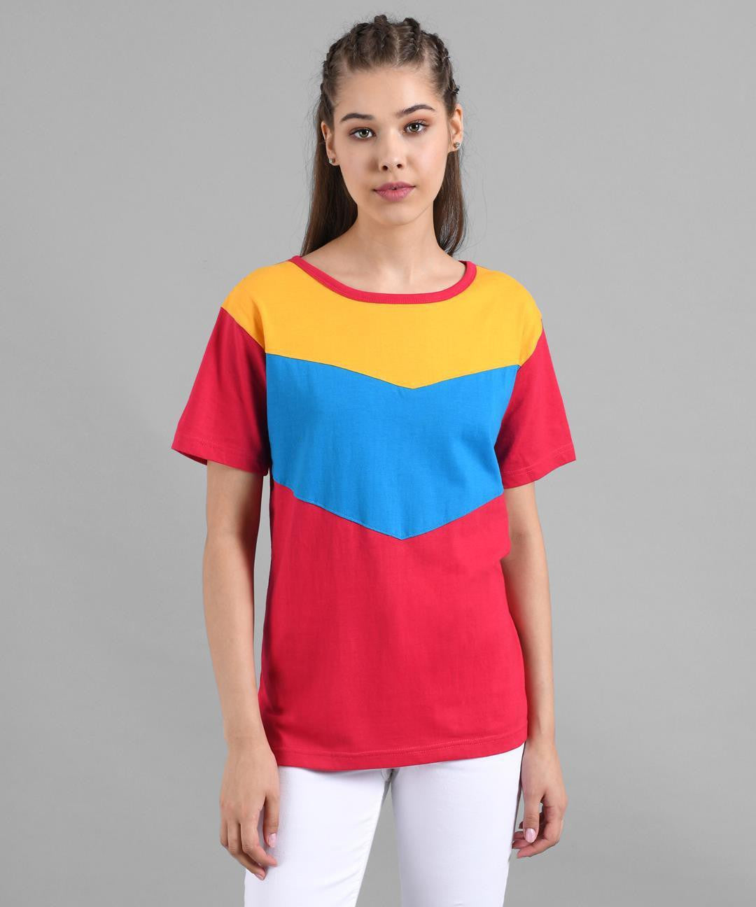 KOTTY Colorblock Women Round Neck Multicolor T-Shirt 