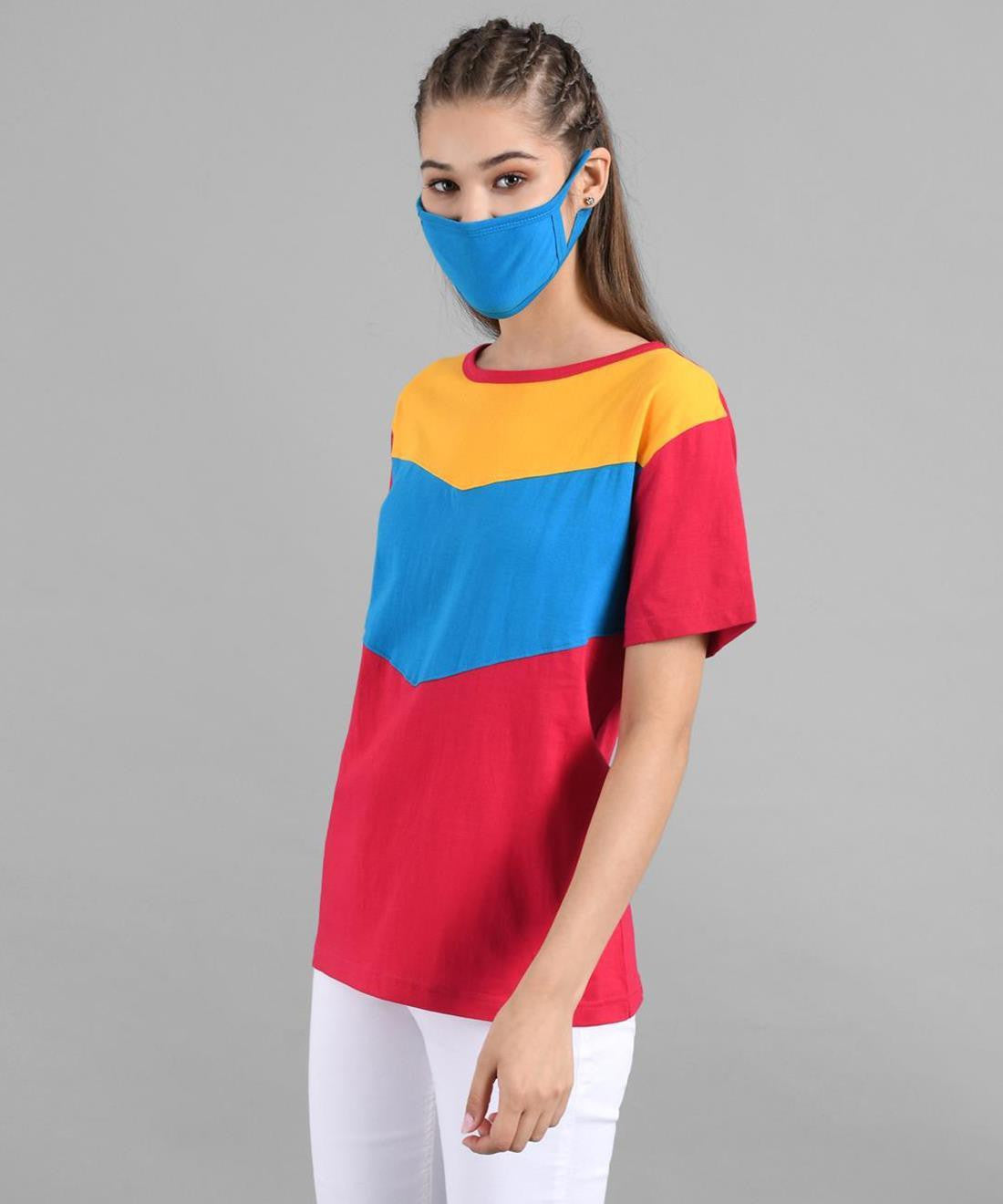 KOTTY Colorblock Women Round Neck Multicolor T-Shirt 