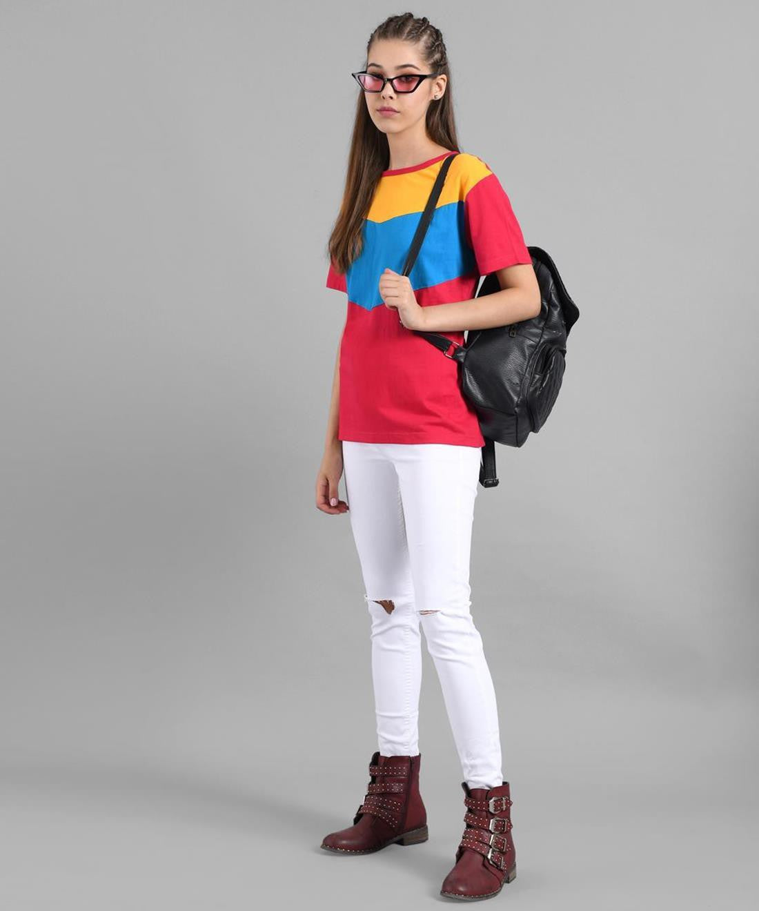 KOTTY Colorblock Women Round Neck Multicolor T-Shirt 